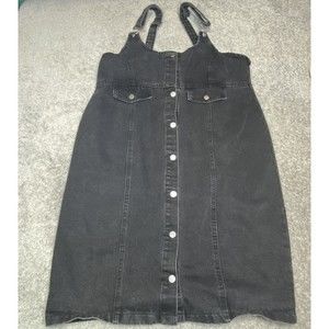 SheIn Overall Jean Skirt Women Plus 2XL Black Denim Pencil Straight Button Front